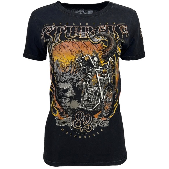 Affliction Women's T-Shirt Strugis 82 Biker Tattoo - Picture 2 of 12